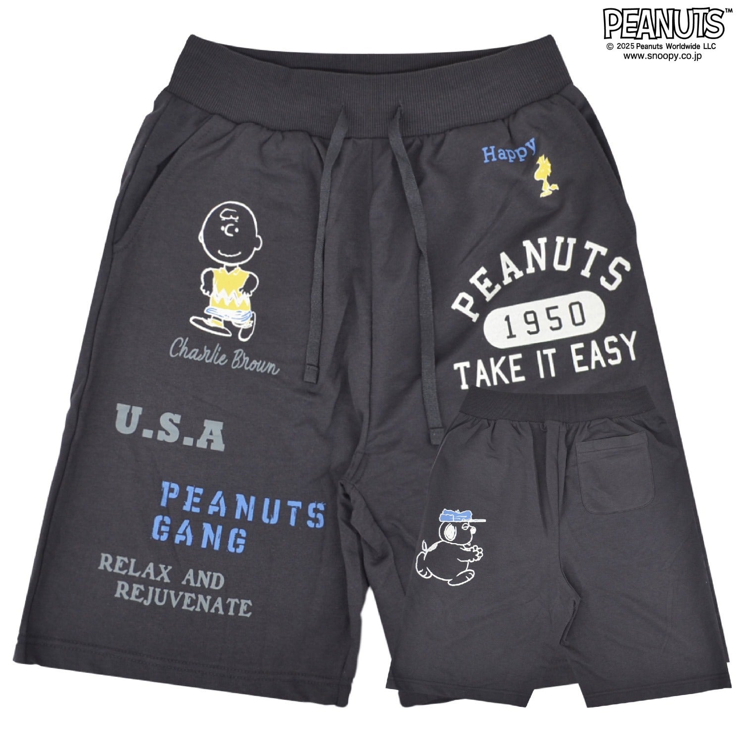 スヌーピー チラシ カレッジ柄 プリント ミニ裏毛 ハーフパンツ PEANUTS SNOOPY s1452-28sp