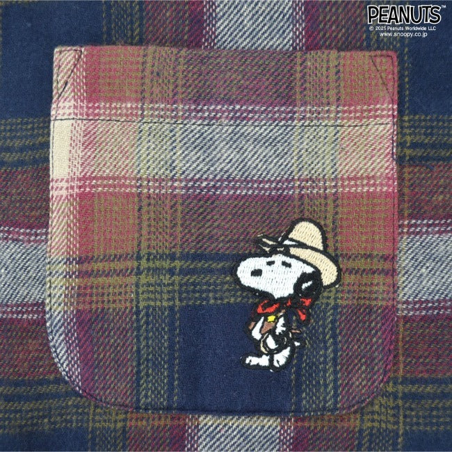 スヌーピー チェック シャツ ネルシャツ 長袖 トップス 刺繍 カウボーイ SNOOPY PEANUTS s1543-102