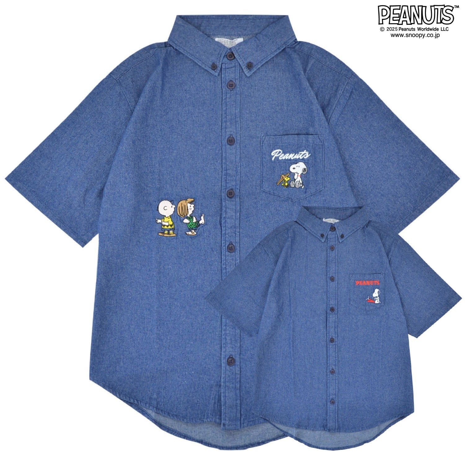 スヌーピー チャーリーブラウン ウッドストック デニム シャツ 半袖 友達 刺繍 SNOOPY PEANUTS s1552-280sp