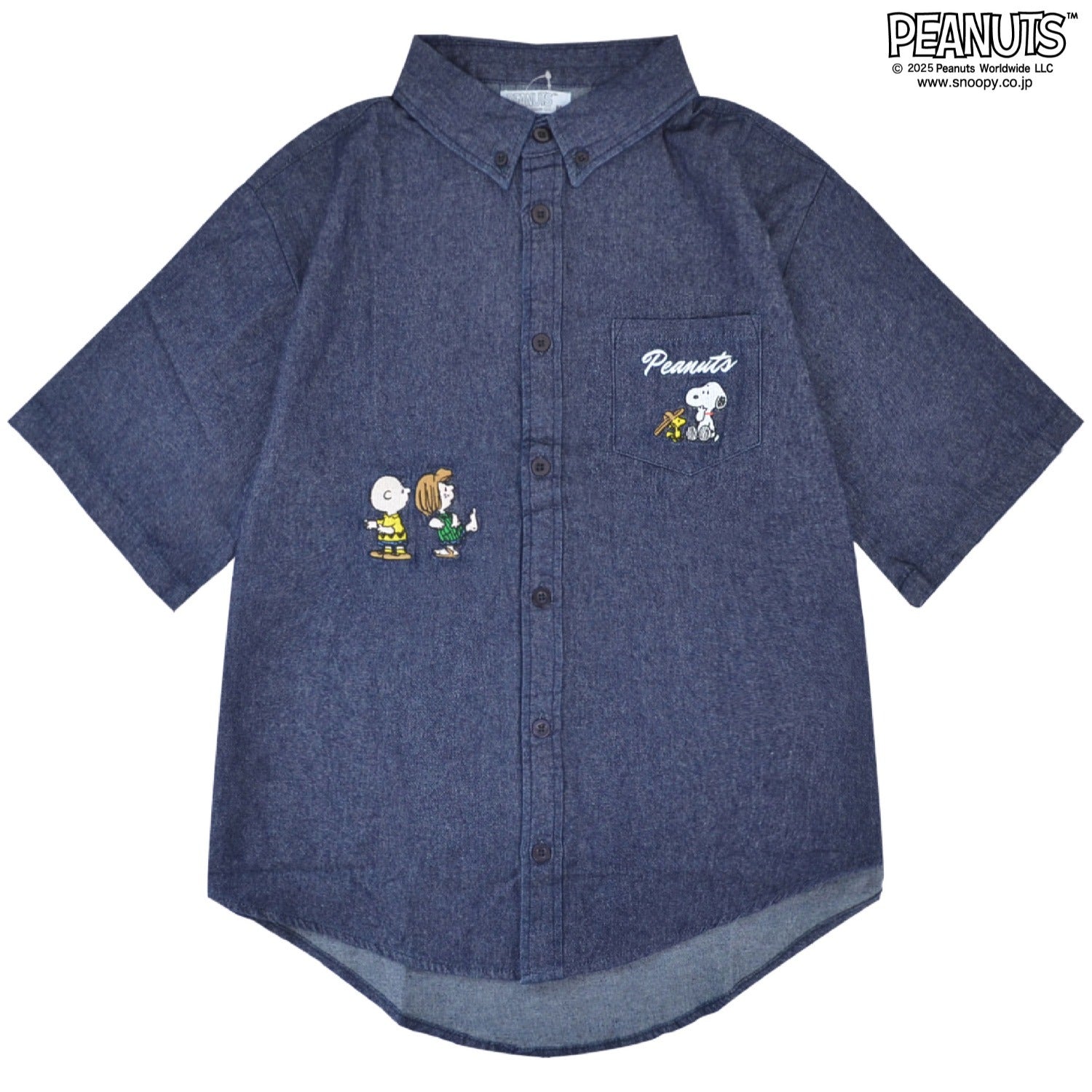 スヌーピー チャーリーブラウン ウッドストック デニム シャツ 半袖 友達 刺繍 SNOOPY PEANUTS s1552-280sp