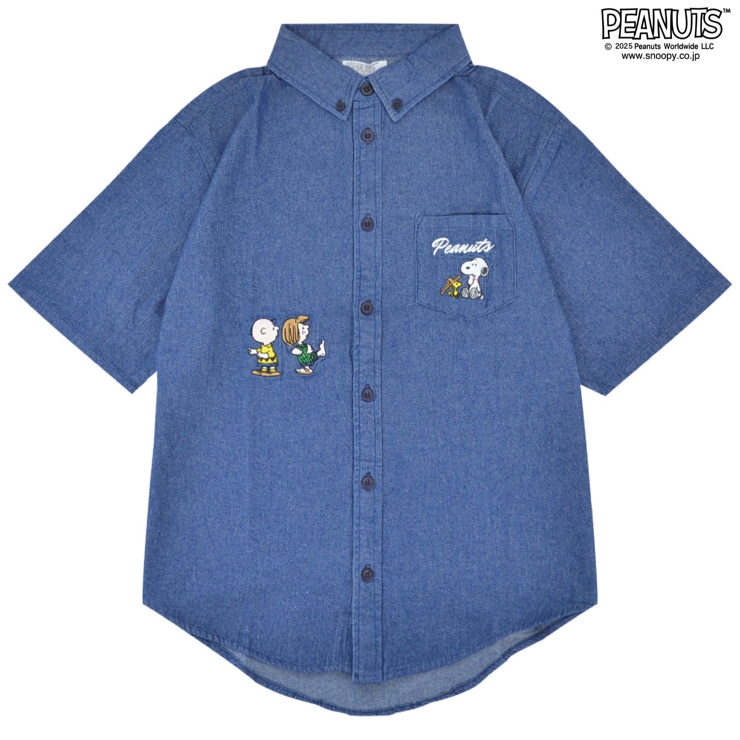 スヌーピー チャーリーブラウン ウッドストック デニム シャツ 半袖 友達 刺繍 SNOOPY PEANUTS s1552-280sp