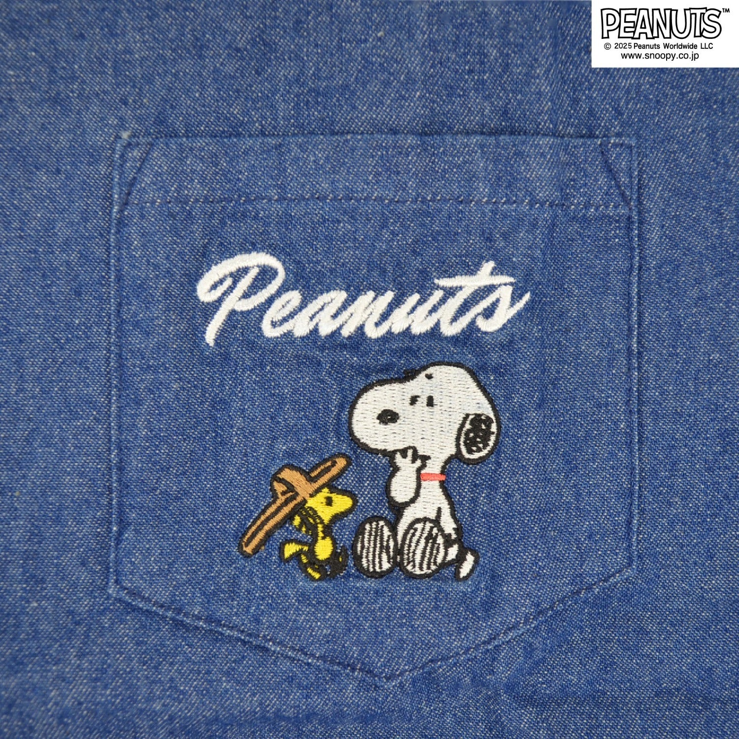 スヌーピー チャーリーブラウン ウッドストック デニム シャツ 半袖 友達 刺繍 SNOOPY PEANUTS s1552-280sp
