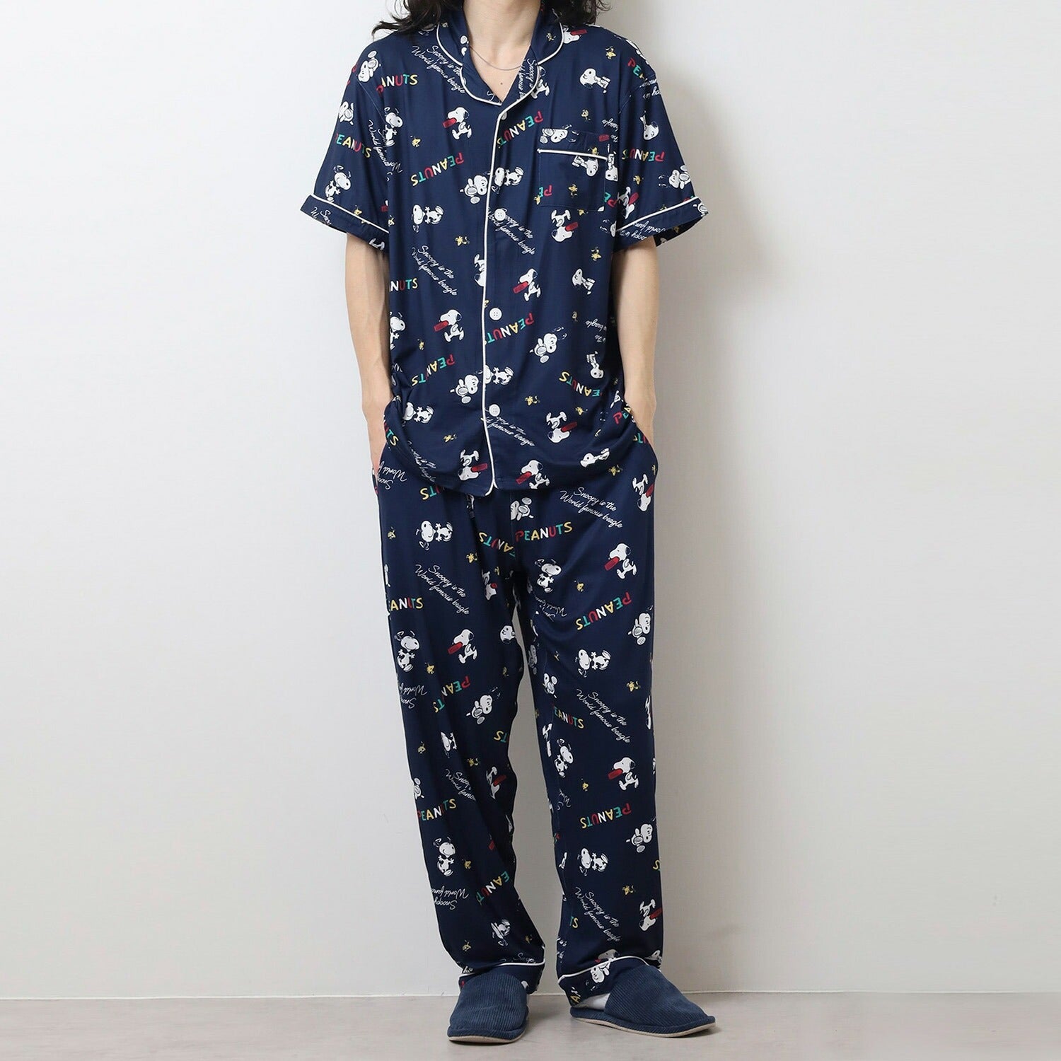 スヌーピー ウッドストック パジャマ 夏 服 シャツ パンツ トップス ロング 上下 セット 部屋着 半袖 前あき ペアコーデ レディース プリント SNOOPY PEANUTS s1652-08sp