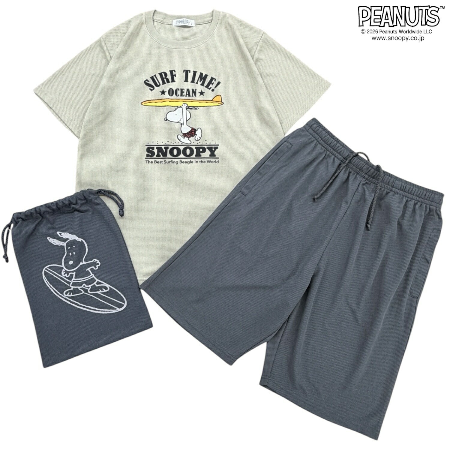 スヌーピー セットアップ ドライワッフル プリント 半袖 Tシャツ ハーフパンツ 上下セット パジャマ くつろぎ着 ジム着 レディース メンズ 春 夏 SNOOPY PEANUTS s1662-161sp