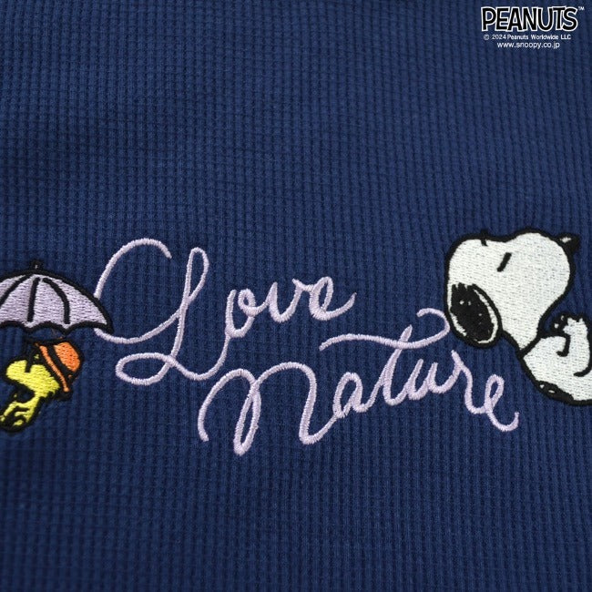 スヌーピー Tシャツ BIG ロング丈 オーバーサイズ 長袖 刺繍 ワッフル トップス ウッドストック PEANUTS SNOOPY s1743-03sp