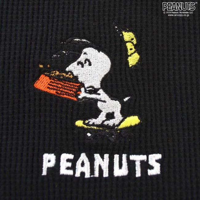 スヌーピー Tシャツ BIG ロング丈 オーバーサイズ 長袖 刺繍 ワッフル トップス ウッドストック PEANUTS SNOOPY s1743-03sp