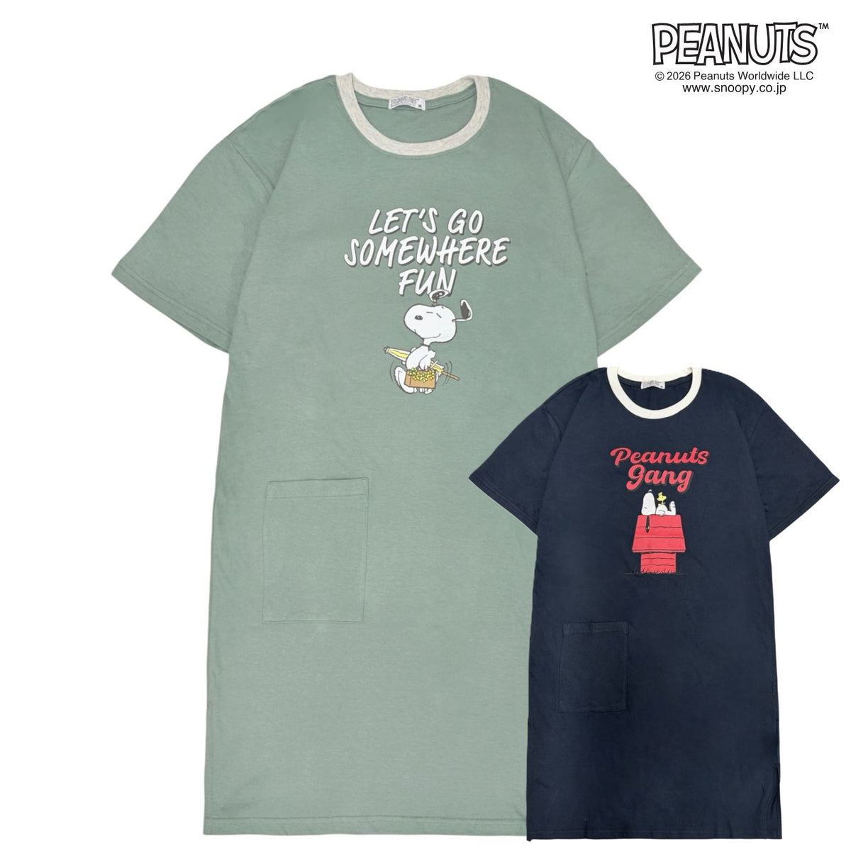 スヌーピー 半袖 ワンピース 膝丈 春夏 ルームウェア 部屋着 天竺 PEANUTS s1752-427sp