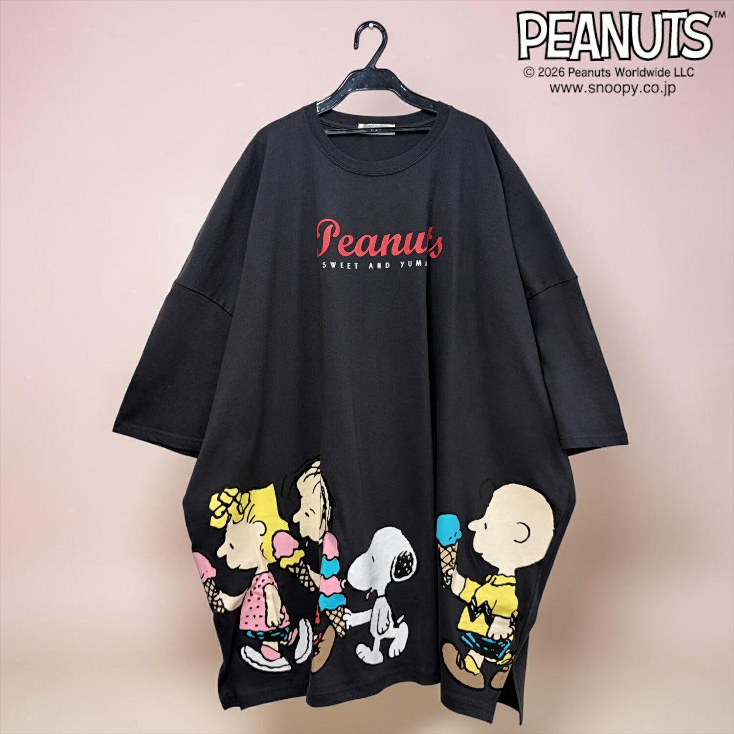 スヌーピー キングサイズ プリント 半袖 Tシャツ ビッグシルエット オーバーサイズ 体型カバー ワンピース くつろぎ着 レディース メンズ 春 夏 SNOOPY PEANUTS s1762-254sp