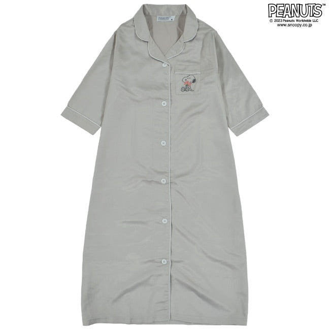 スヌーピー ワンピース 部屋着 レディース 七分袖 サテン 刺繍 PEANUT s2122-39