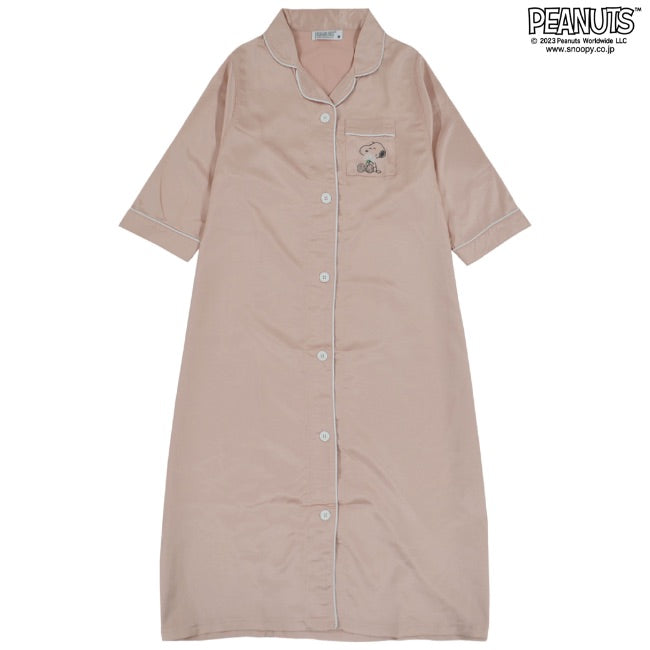 スヌーピー ワンピース 部屋着 レディース 七分袖 サテン 刺繍 PEANUT s2122-39