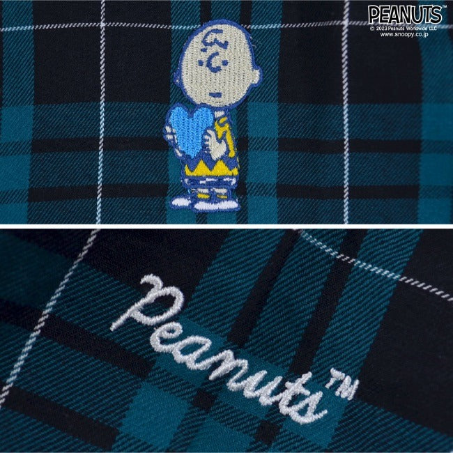 スヌーピー チャーリーブラウン ネルチェック チュニック シャツ トップス 長袖 刺繍 SNOOPY PEANUTS s2293-448