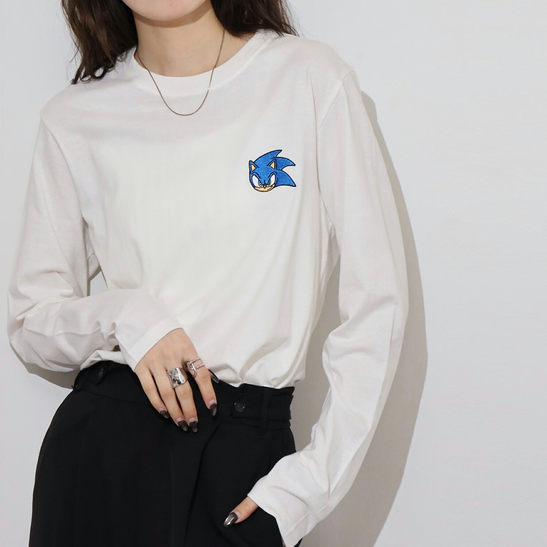 ソニック Tシャツ 長袖 セガ ゲーム バック プリント 刺繍 スケボー SONIC THE HEDGEHOG sc1251-13