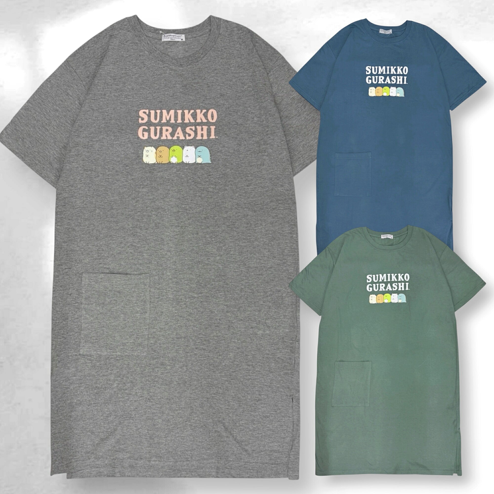 すみっコぐらし プリント ロゴ 半袖 ワンピース ロング丈 天竺 スーパーBIG Tシャツ 春 夏 ポケット付 サンエックス sumikkogurashi SAN -X sg1752-183