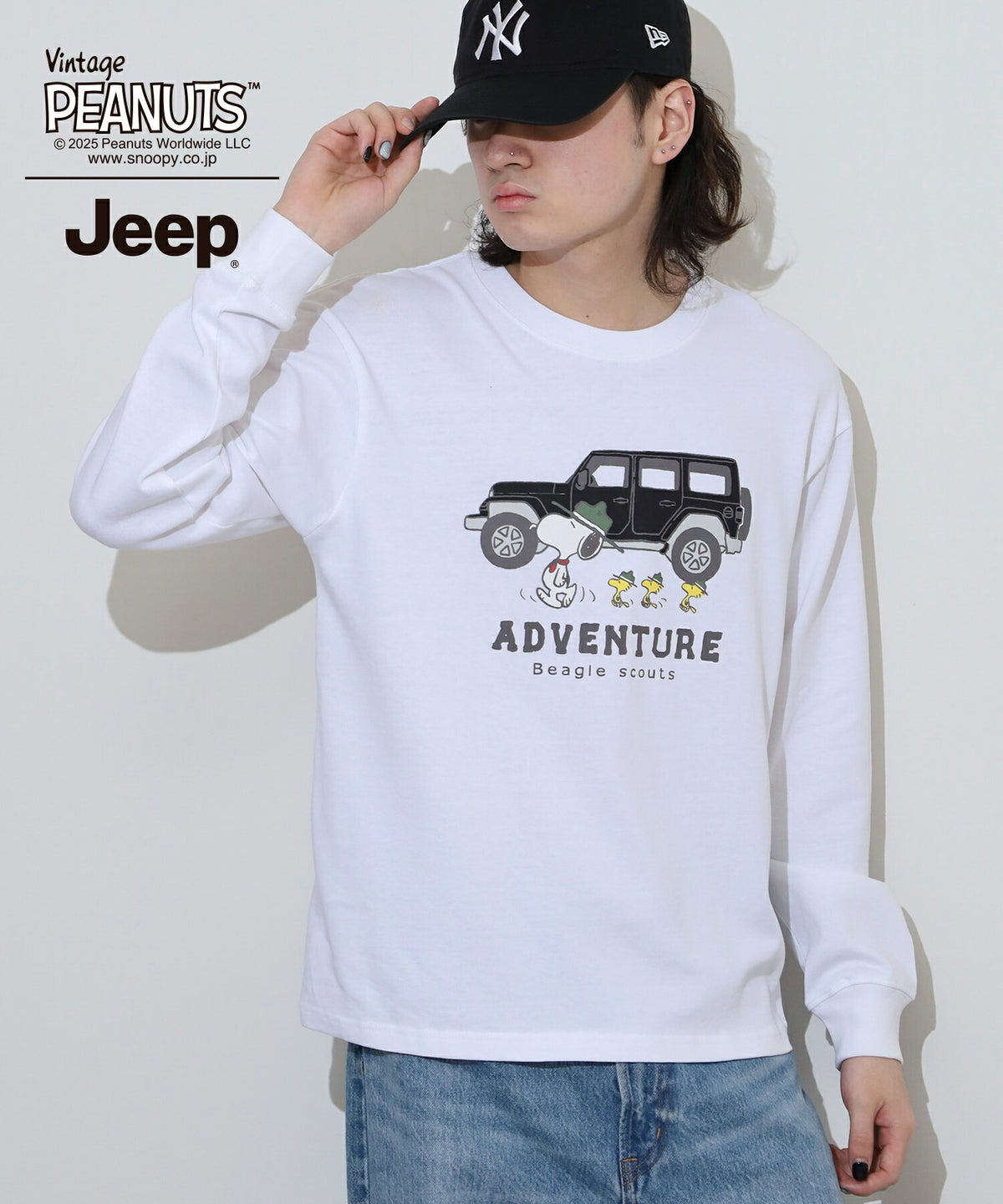 スヌーピー ウッドストック Jeep® コラボ Tシャツ 長袖 プリント ロゴ 