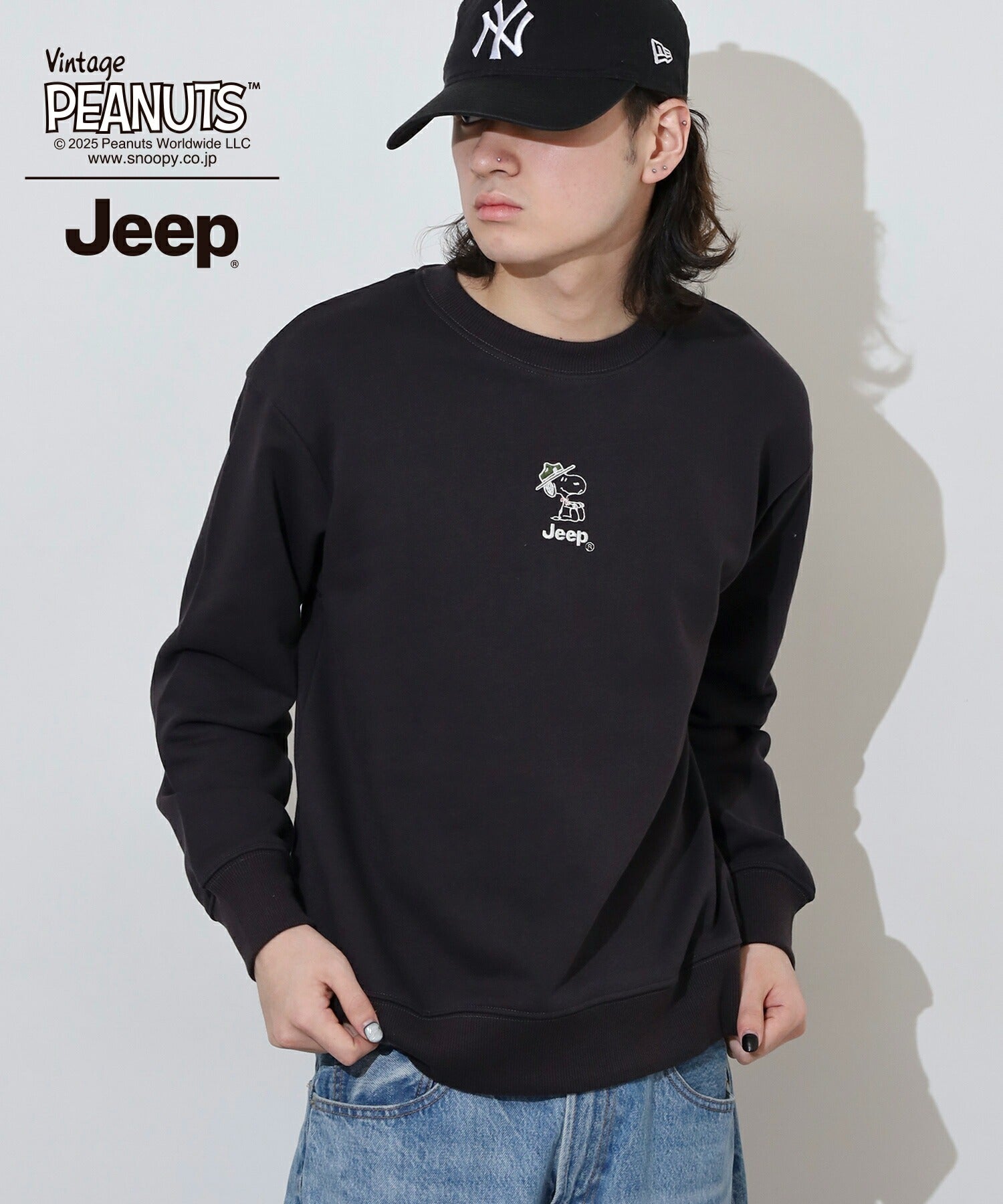 スヌーピー Jeep® コラボ トレーナー 長袖 フォト バックプリント 刺繍 ロゴ SNOOPY PEANUTS sjp1343-59