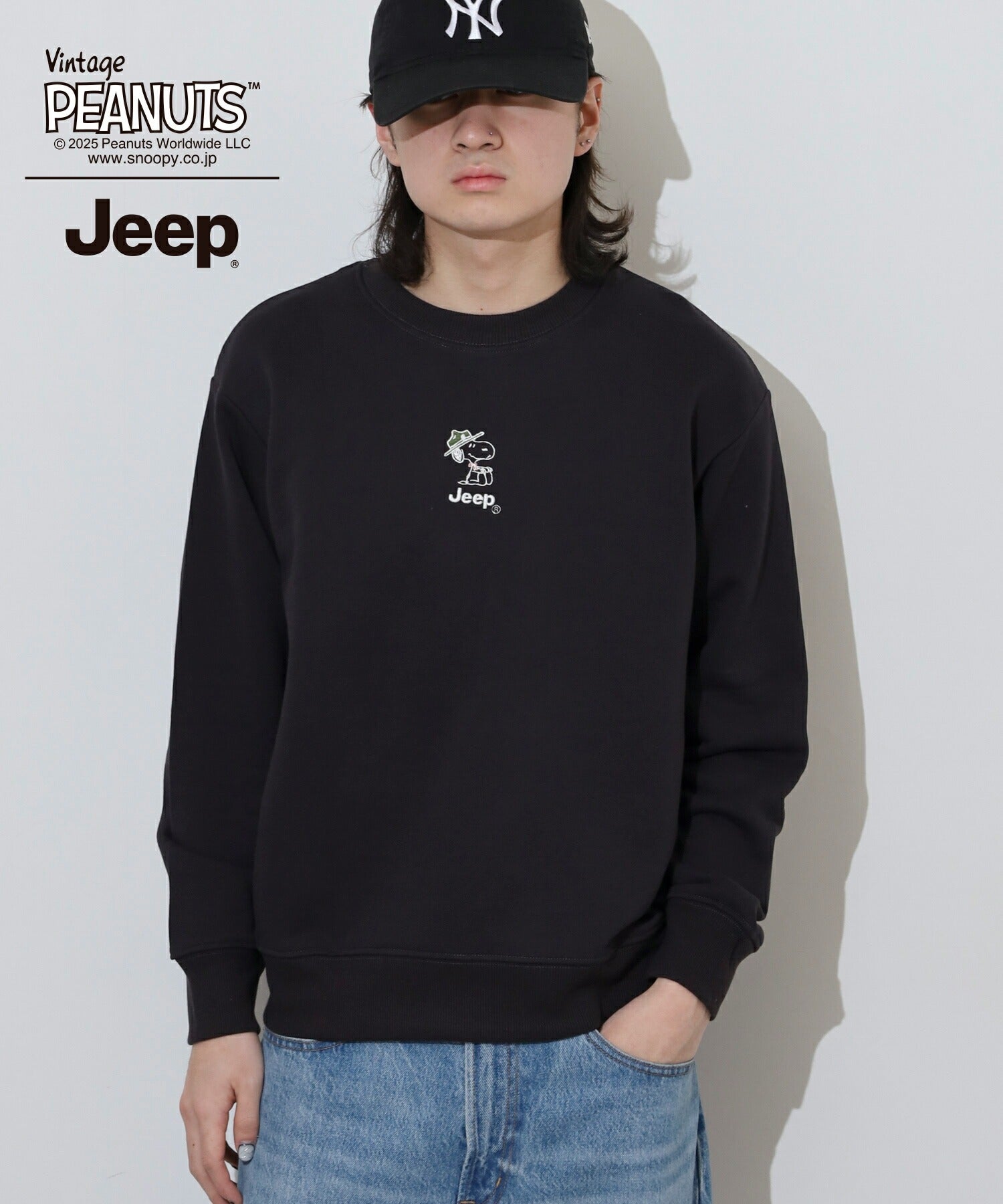 スヌーピー Jeep® コラボ トレーナー 長袖 フォト バックプリント 刺繍 ロゴ SNOOPY PEANUTS sjp1343-59
