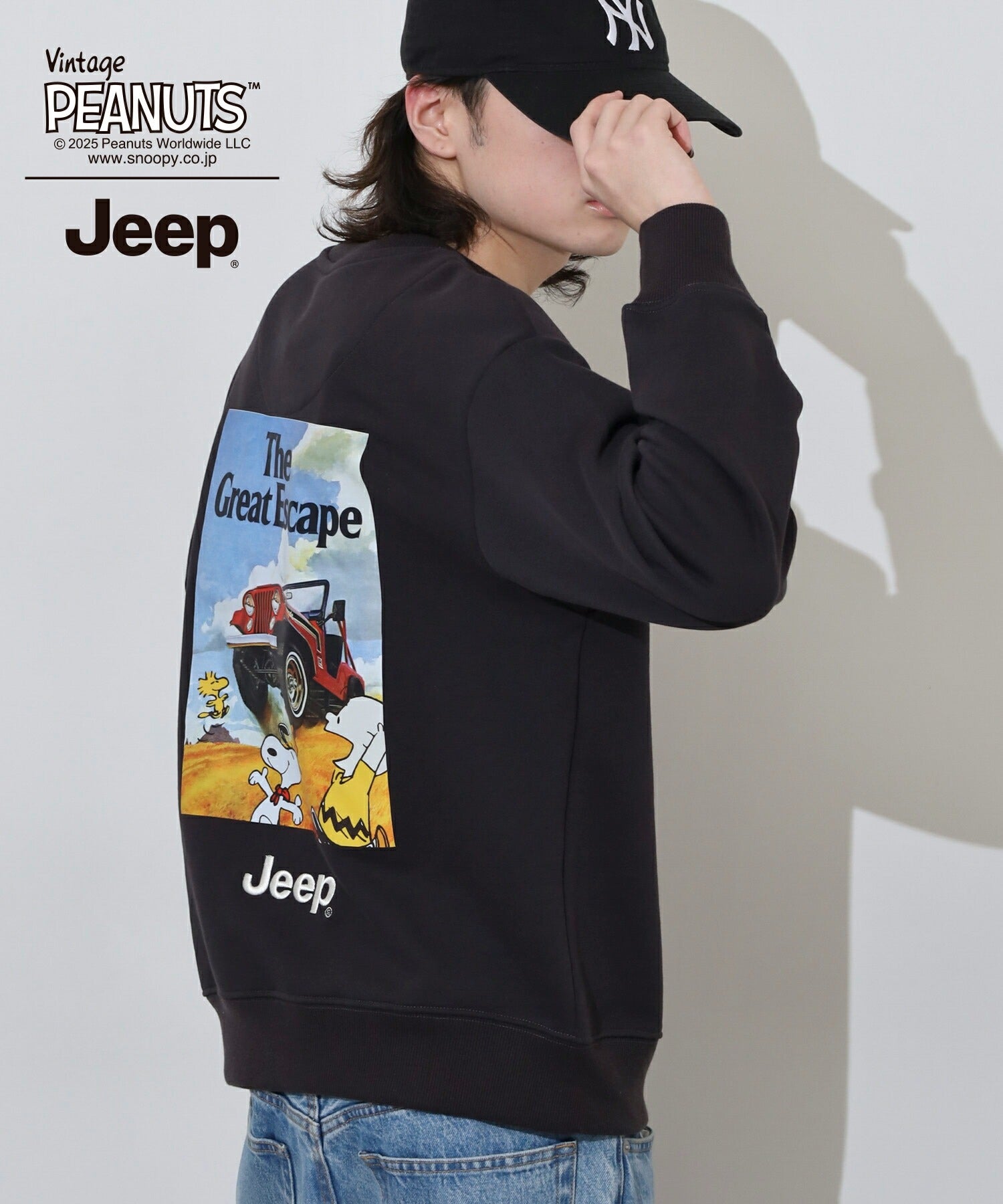スヌーピー Jeep® コラボ トレーナー 長袖 フォト バックプリント 刺繍 ロゴ SNOOPY PEANUTS sjp1343-59