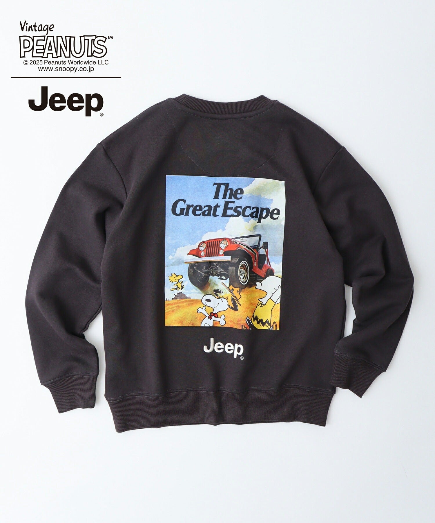 スヌーピー Jeep® コラボ トレーナー 長袖 フォト バックプリント 刺繍 ロゴ SNOOPY PEANUTS sjp1343-59