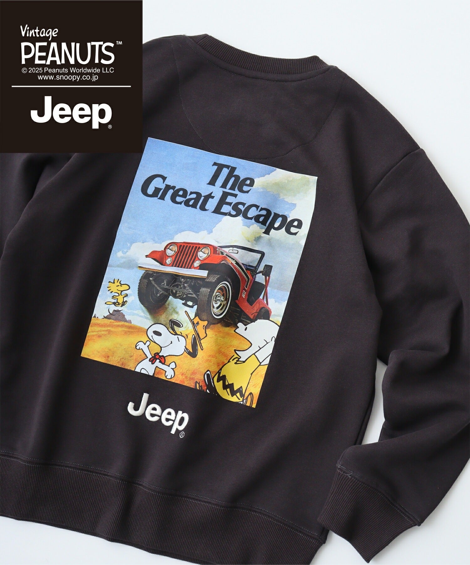 スヌーピー Jeep® コラボ トレーナー 長袖 フォト バックプリント 刺繍 ロゴ SNOOPY PEANUTS sjp1343-59