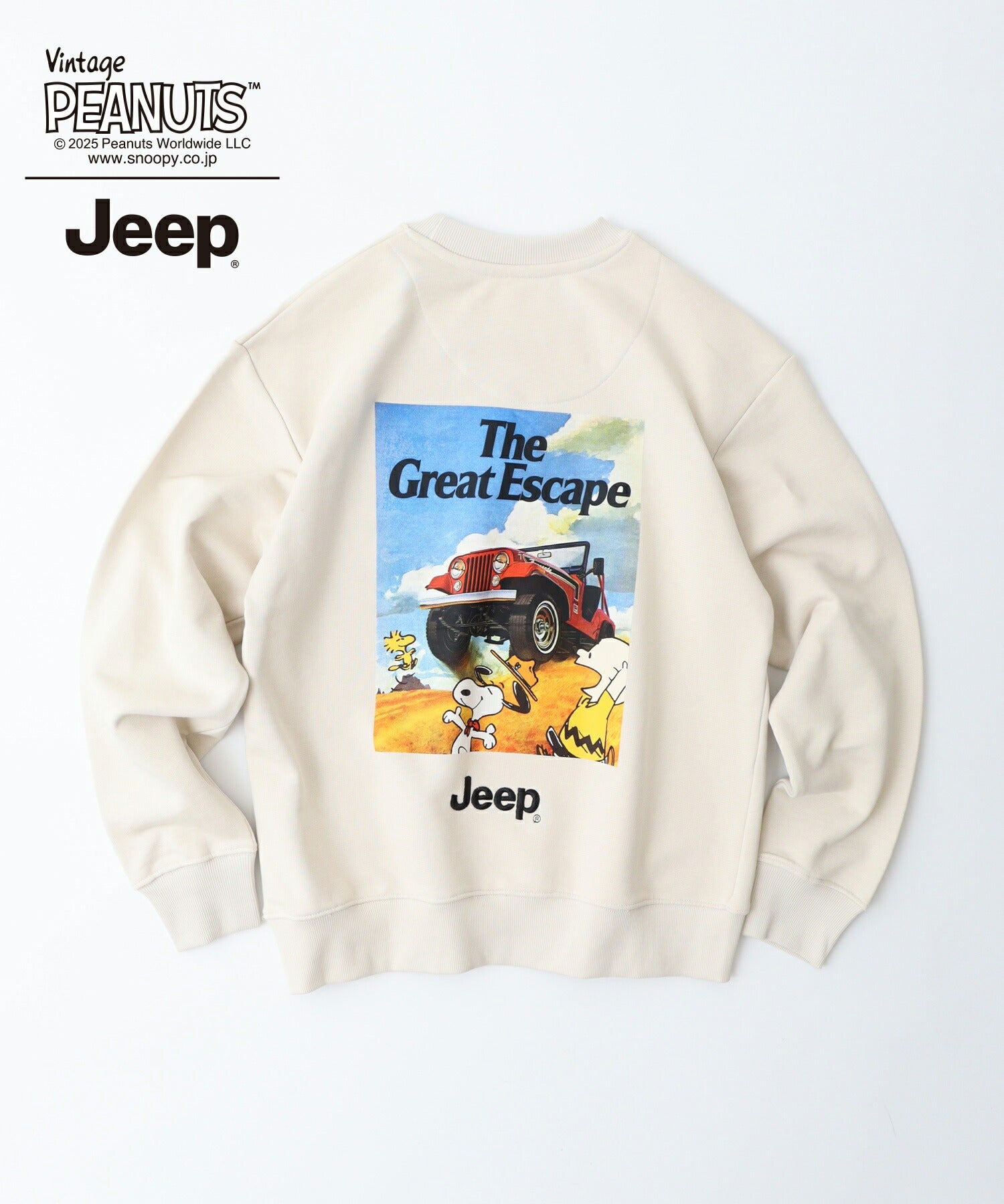 スヌーピー Jeep® コラボ トレーナー 長袖 フォト バックプリント 刺繍 ロゴ SNOOPY PEANUTS sjp1343-59
