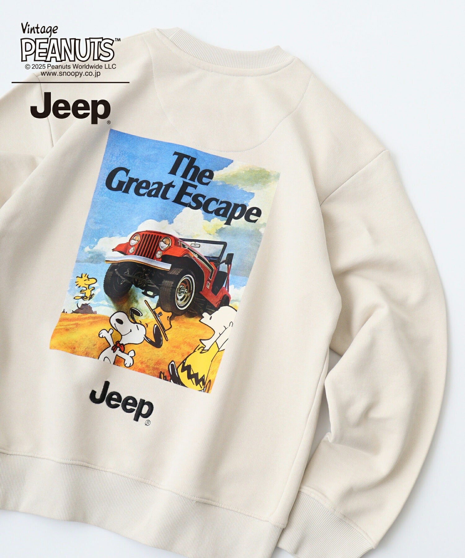 スヌーピー Jeep® コラボ トレーナー 長袖 フォト バックプリント 刺繍 ロゴ SNOOPY PEANUTS sjp1343-59