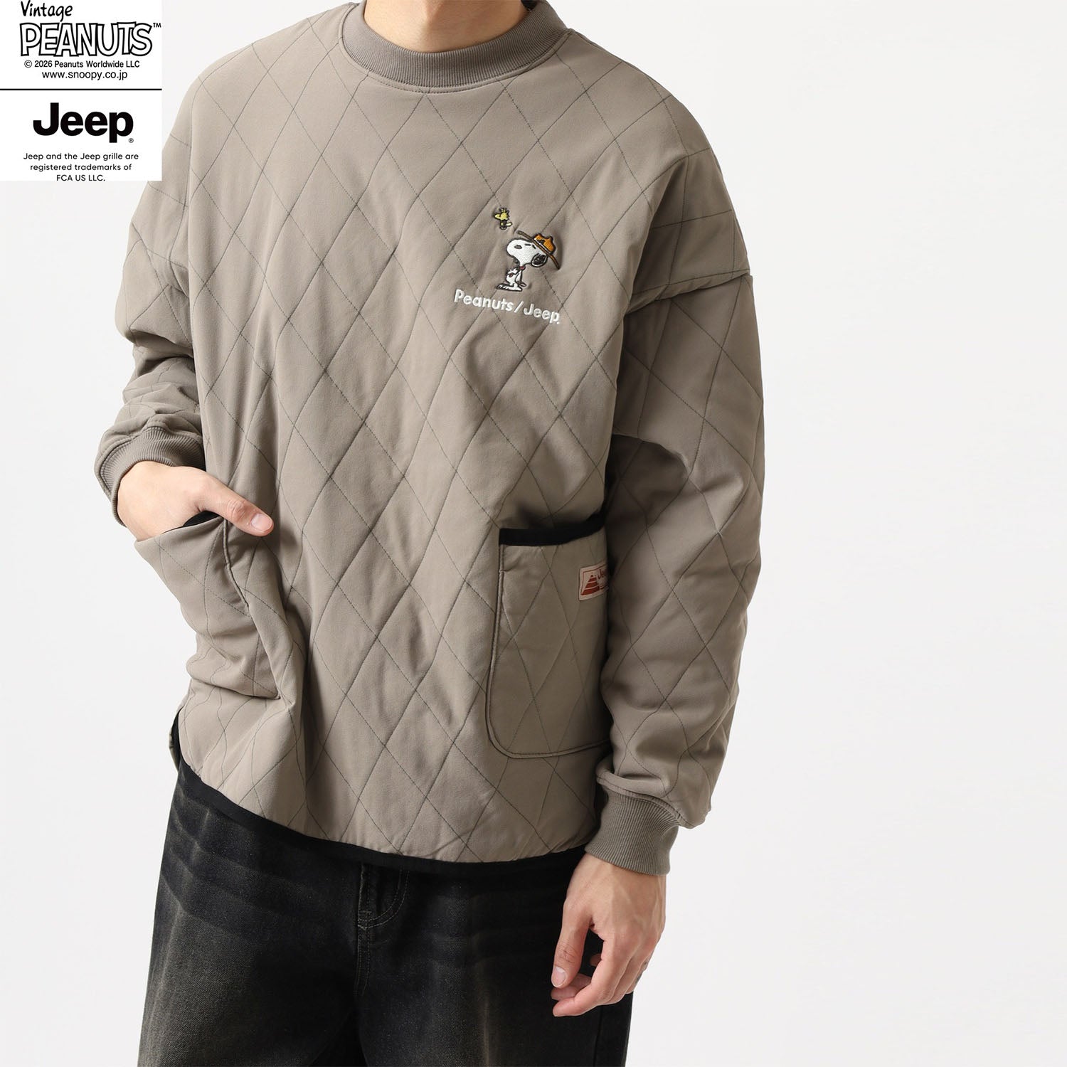 スヌーピー ピーナッツ ジープ アウトドア 中綿入り キルト トップス トレーナー 長袖 SNOOPY PEANUTS JEEP sjp1344-132