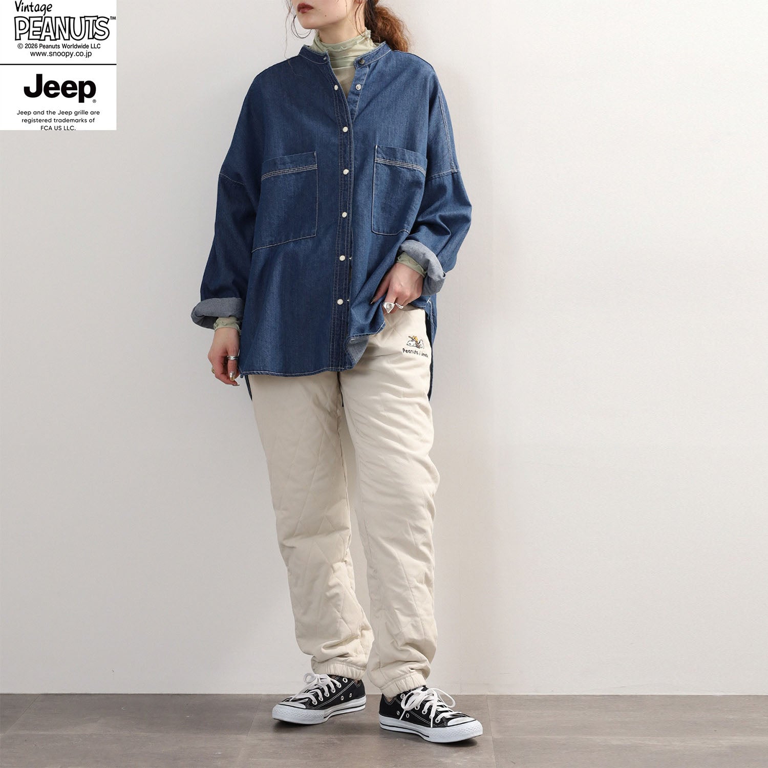 スヌーピー ジープ アウトドア柄 刺繍 中綿 キルトパンツ SNOOPY PEANUTS JEEP sjp1444-133