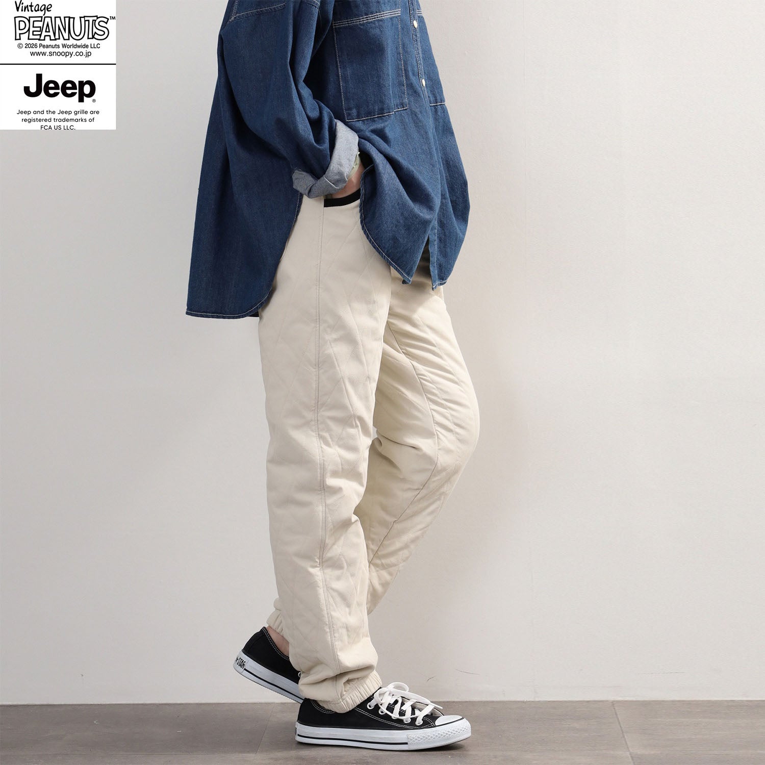 スヌーピー ジープ アウトドア柄 刺繍 中綿 キルトパンツ SNOOPY PEANUTS JEEP sjp1444-133