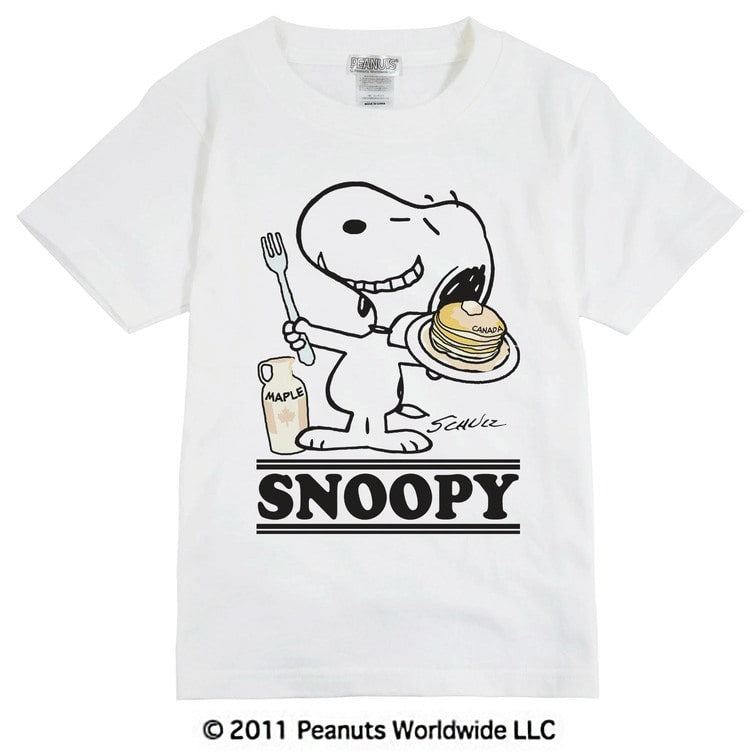 スヌーピー SNOOPY PEANUTS パンケーキ 朝ご飯 カナダ スマイル 半袖 Tシャツ 家族 お揃い 多色展開 子供服 KIDS 110 120 130 140 150 綿 ギフト プリント sn6-054