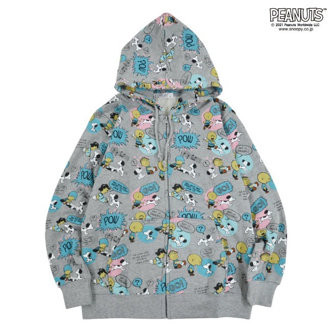 スヌーピー パーカー 総柄 裏起毛 ZIP 冬 PEANUTS フード SNOOPY 長袖 sp-397