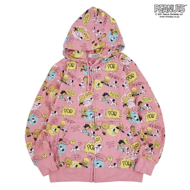 スヌーピー パーカー 総柄 裏起毛 ZIP 冬 PEANUTS フード SNOOPY 長袖 sp-397