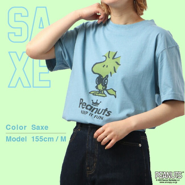 ウッド ストック 半袖 Tシャツ ピグメント 音楽 ヘッドフォン 夏 フェス サークル ストリート メンズ レディース スヌーピー SNOOPY BIG 大きい サイズ S M L LL 3L 4L spc-lm-3