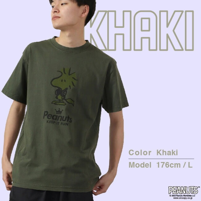 ウッド ストック 半袖 Tシャツ ピグメント 音楽 ヘッドフォン 夏 フェス サークル ストリート メンズ レディース スヌーピー SNOOPY BIG 大きい サイズ S M L LL 3L 4L spc-lm-3
