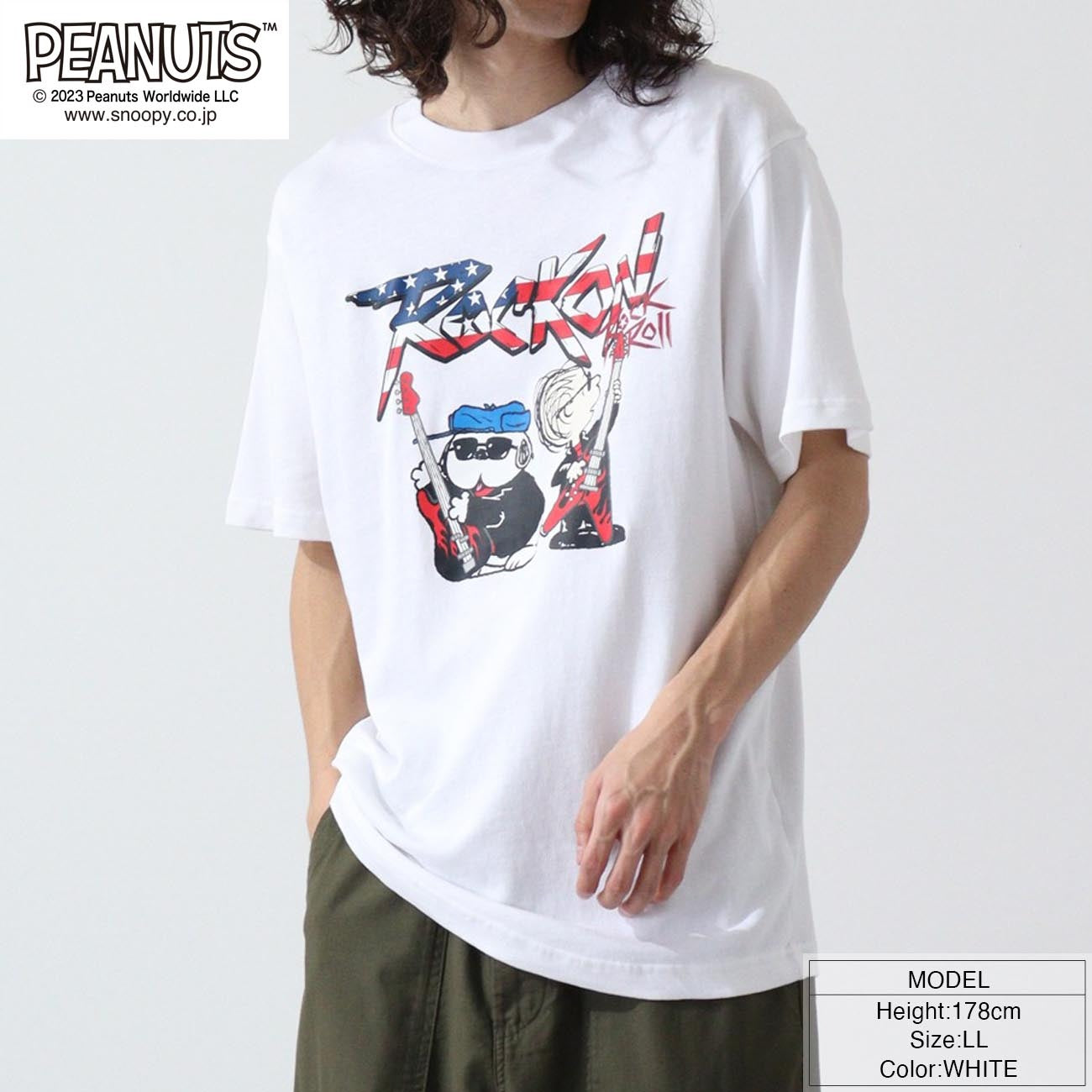 スヌーピー ピーナッツ 半袖 ロックンロール Tシャツ オラフ ライナス 国旗 春夏秋 バンド snoopy spc-rb-006