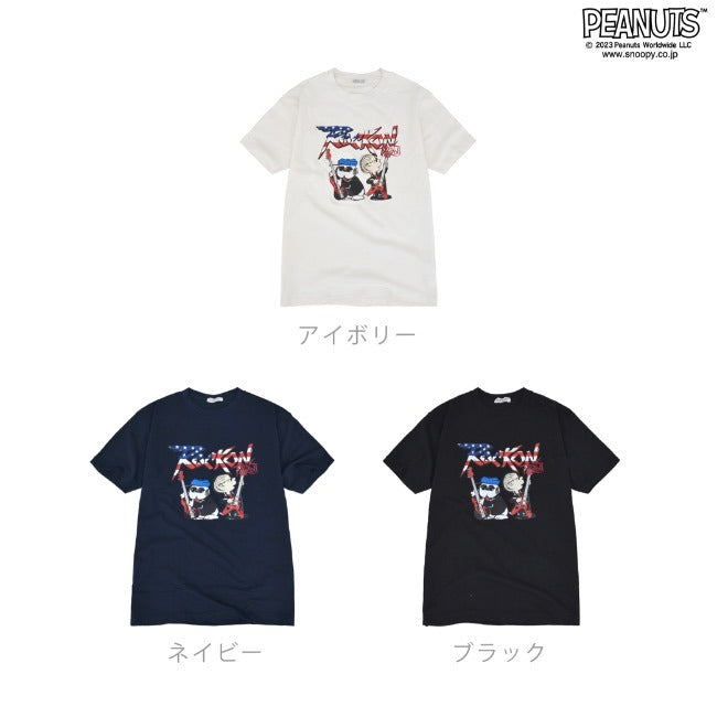 スヌーピー ピーナッツ 半袖 ロックンロール Tシャツ オラフ ライナス 国旗 春夏秋 バンド snoopy spc-rb-006