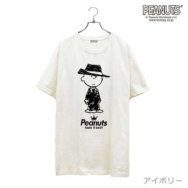 チャーリー ブラウン 黒服 スーツ 半袖 Tシャツ 当店 限定 デザイン スヌーピー SNOOPY ピーナッツ カジュアル アメカジ プリント S M L LL 3L 4L spc-mib_01
