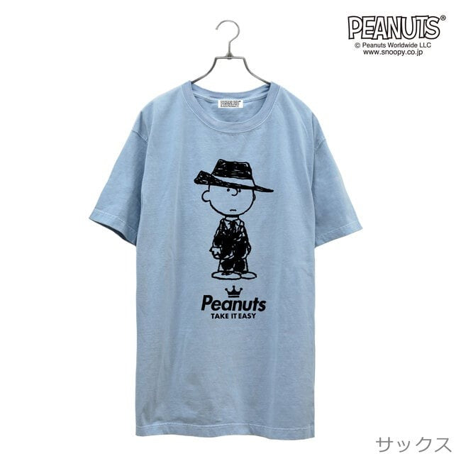 チャーリー ブラウン 黒服 スーツ 半袖 Tシャツ 当店 限定 デザイン スヌーピー SNOOPY ピーナッツ カジュアル アメカジ プリント S M L LL 3L 4L spc-mib_01