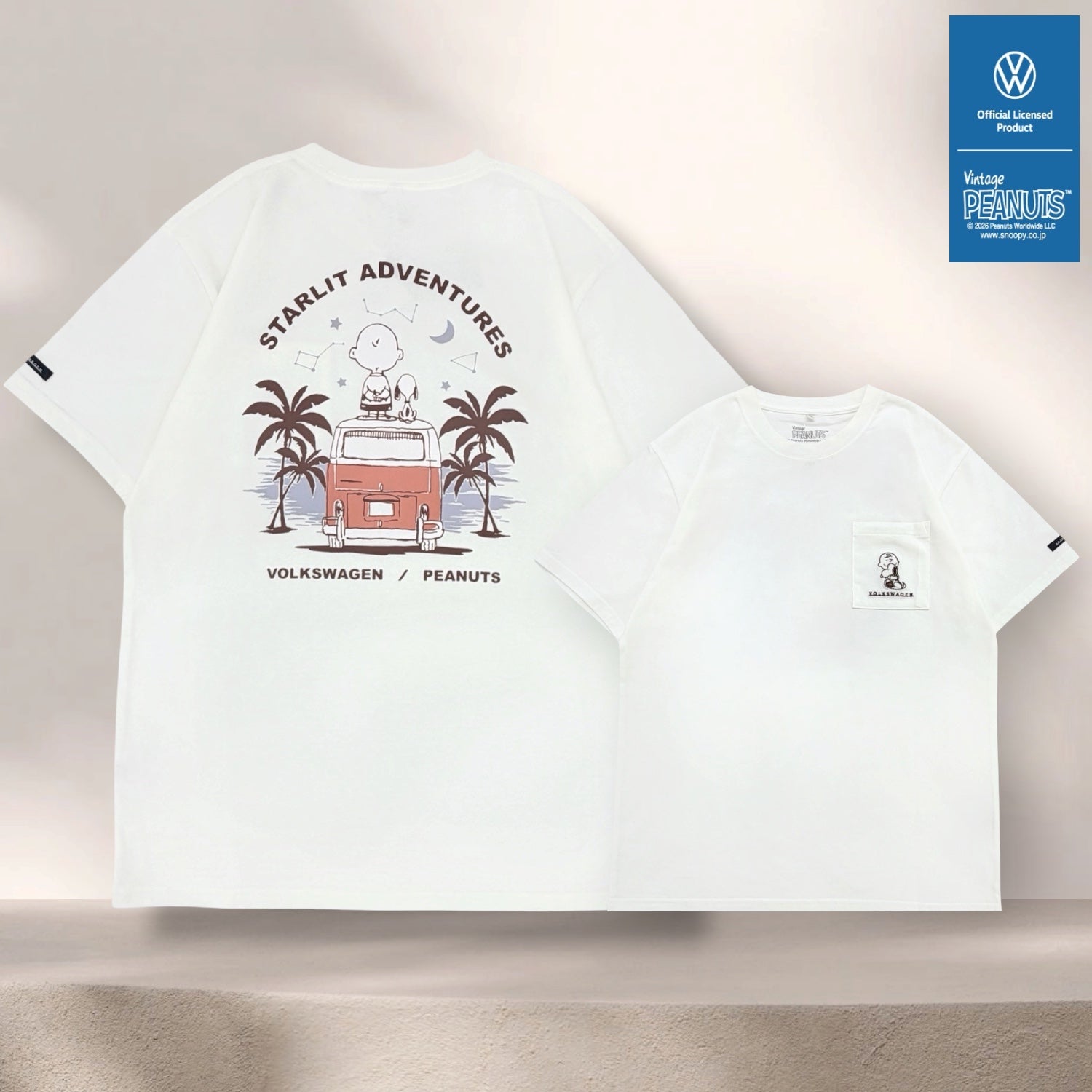 スヌーピー フォルクスワーゲン 半袖 バックプリント Tシャツ 春夏 プリント シャツ 星空 PEANUTS SNOOPY svw1152-158