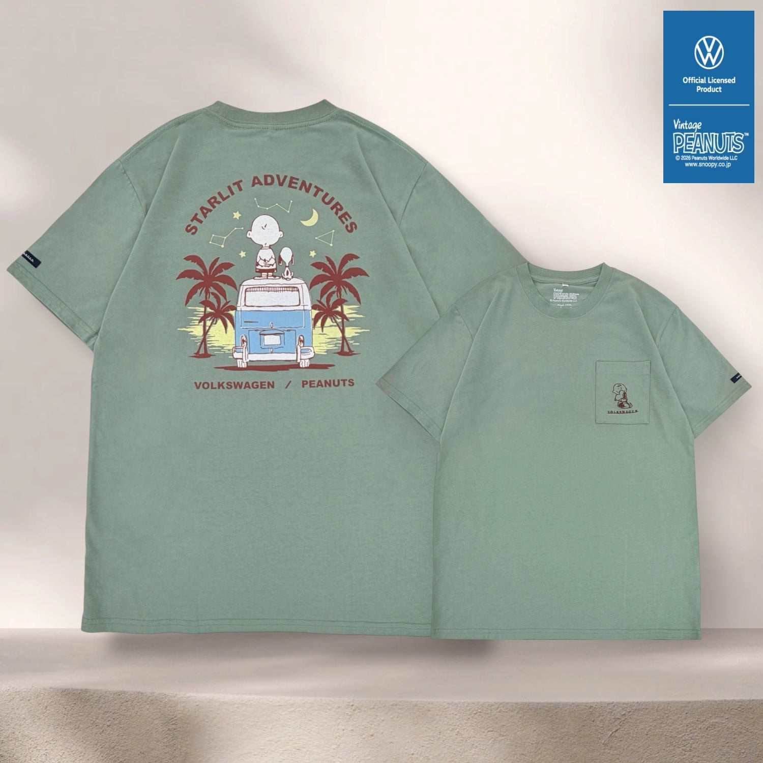 スヌーピー フォルクスワーゲン 半袖 バックプリント Tシャツ 春夏 プリント シャツ 星空 PEANUTS SNOOPY svw1152-158