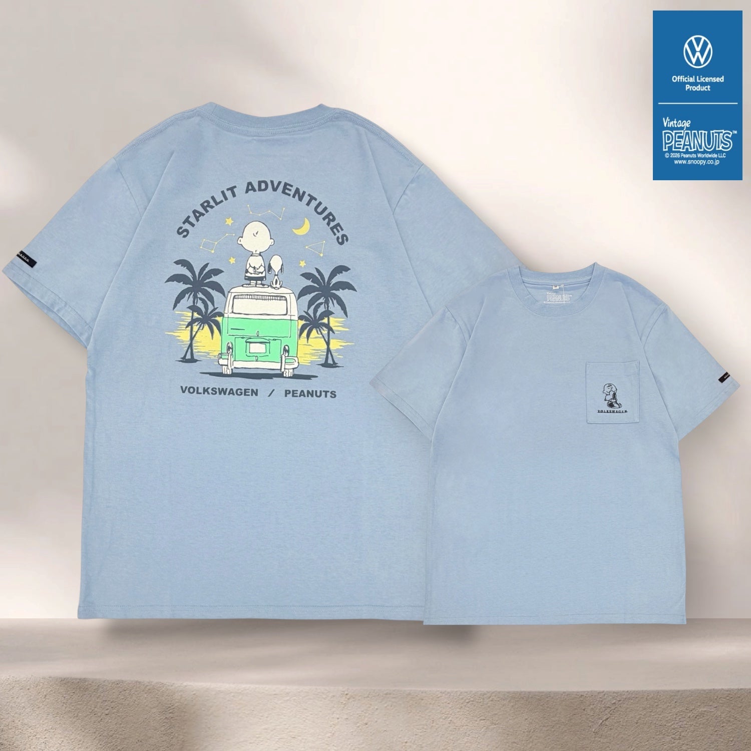 スヌーピー フォルクスワーゲン 半袖 バックプリント Tシャツ 春夏 プリント シャツ 星空 PEANUTS SNOOPY svw1152-158