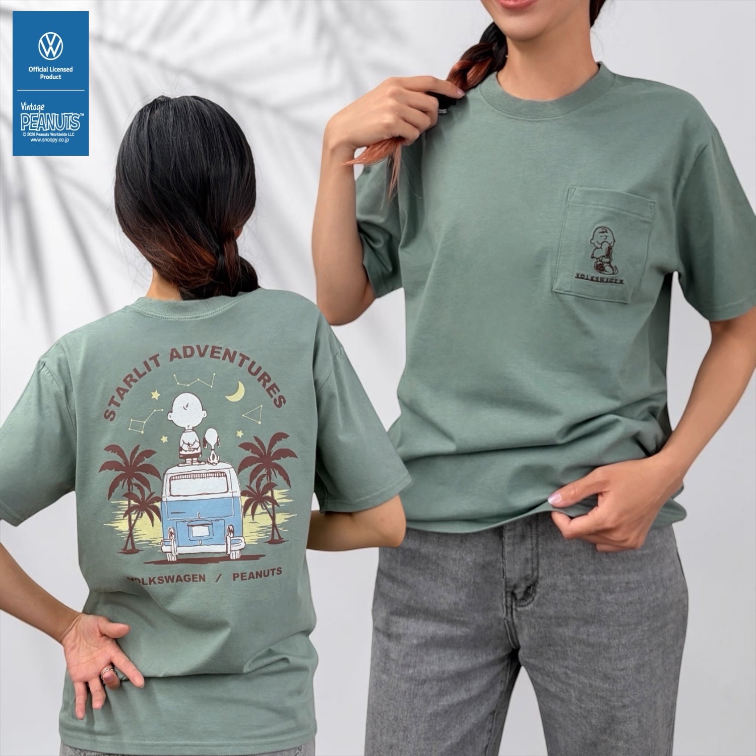 スヌーピー フォルクスワーゲン 半袖 バックプリント Tシャツ 春夏 プリント シャツ 星空 PEANUTS SNOOPY svw1152-158
