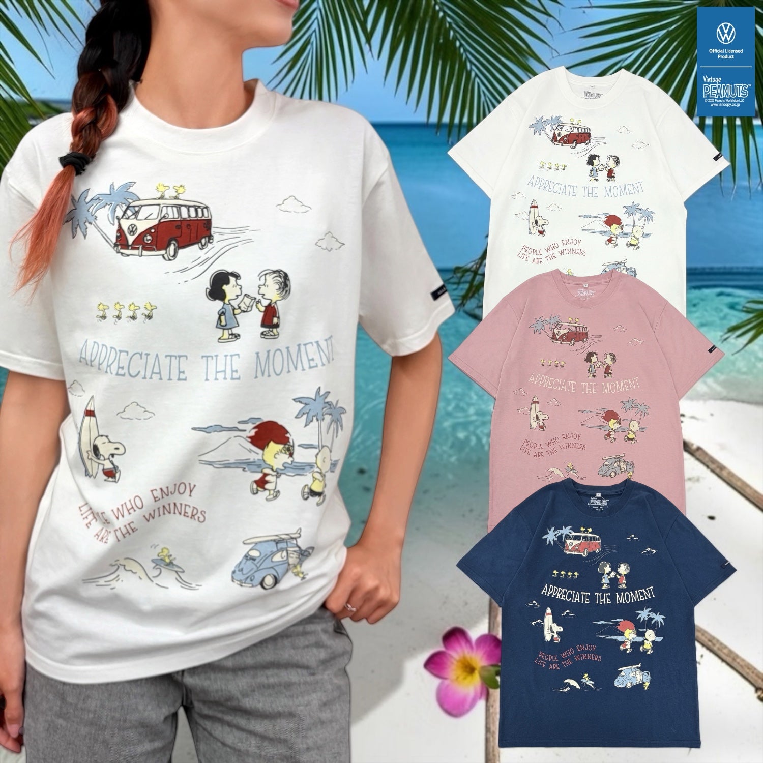 スヌーピー フォルクスワーゲン 半袖 バックプリント Tシャツ 春夏 プリント シャツ サーフ柄 PEANUTS SNOOPY VOLKSWAGEN svw1152-159