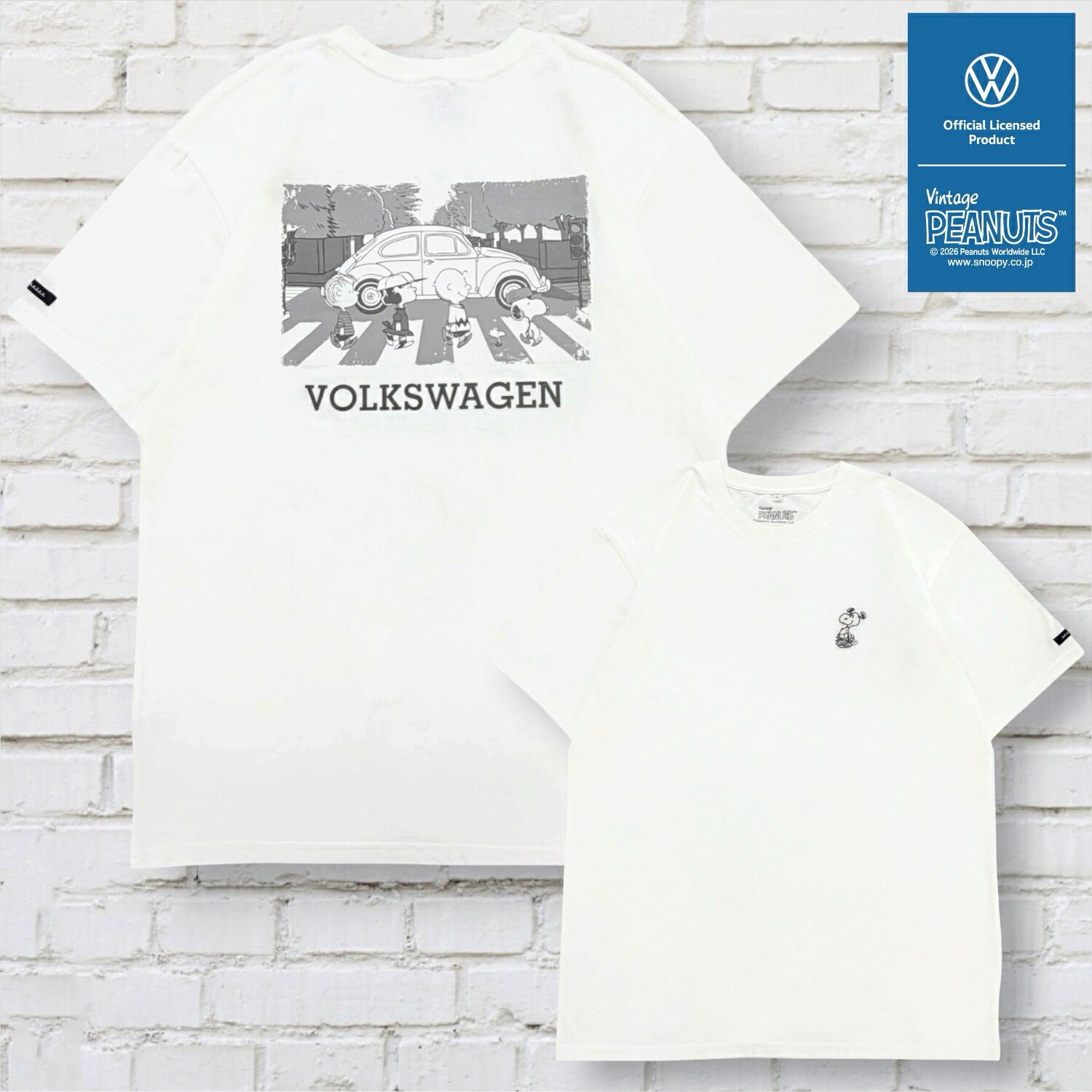 スヌーピー フォルクスワーゲン 半袖 バックプリント Tシャツ ビートルと横断歩道柄 春 夏 プリント 刺繍 シャツ PEANUTS SNOOPY svw1152-160