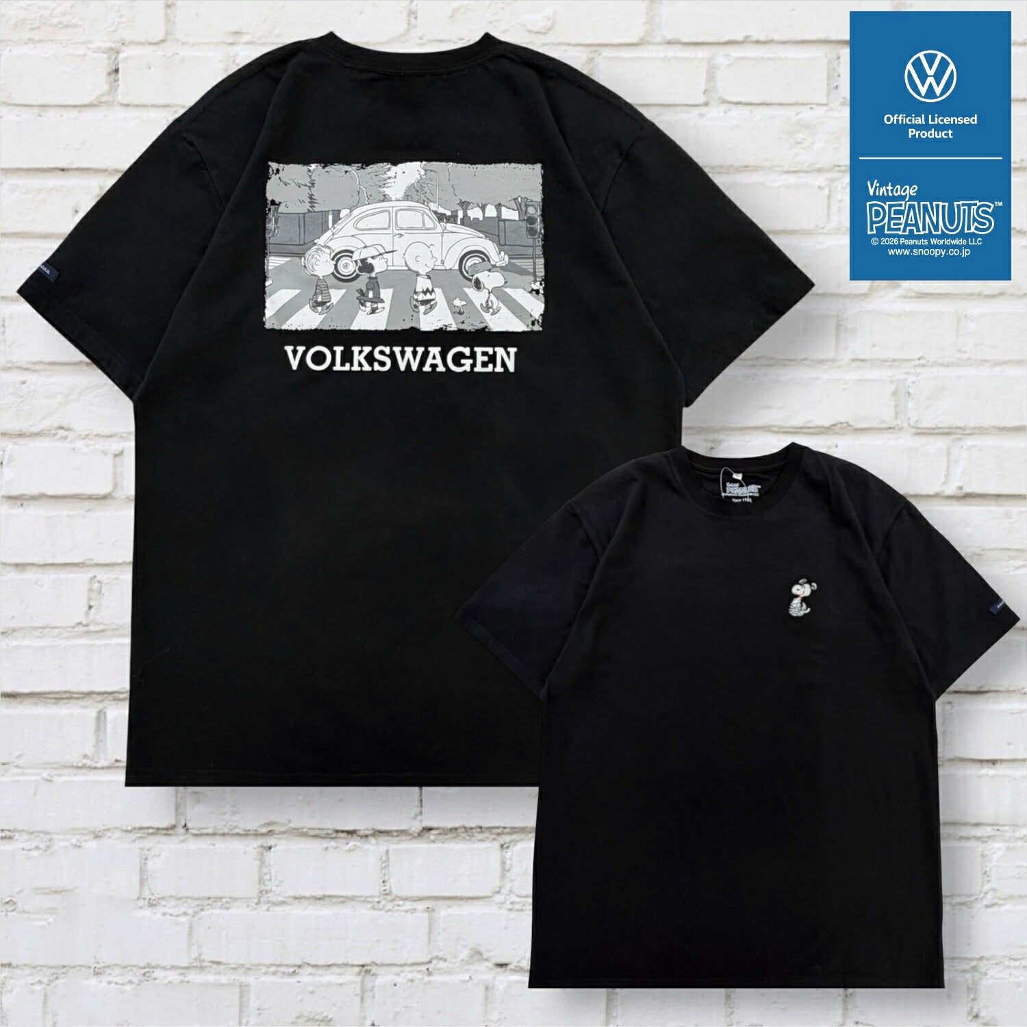 スヌーピー フォルクスワーゲン 半袖 バックプリント Tシャツ ビートルと横断歩道柄 春 夏 プリント 刺繍 シャツ PEANUTS SNOOPY svw1152-160
