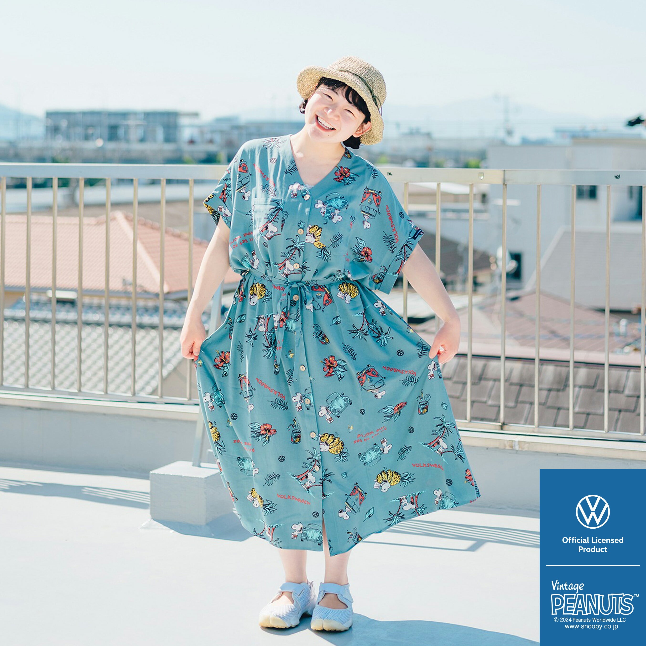 スヌーピー ピーナッツ コラボ フォルクス ワーゲン アロハ ワンピース 半袖 プリント SNOOPY PEANUTS svw2742-273