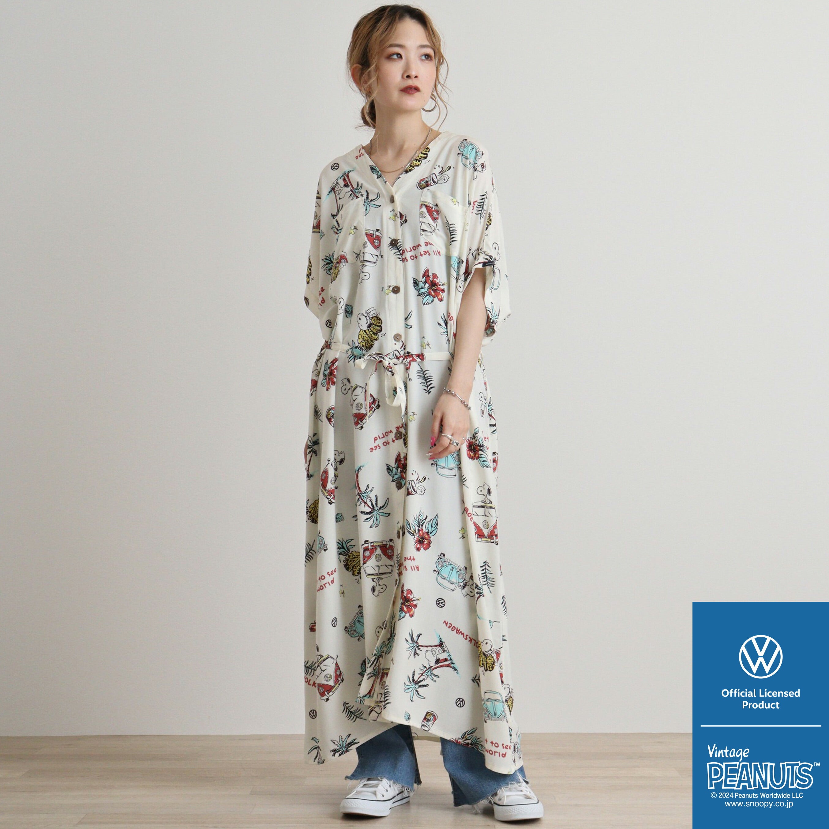 スヌーピー ピーナッツ コラボ フォルクス ワーゲン アロハ ワンピース 半袖 プリント SNOOPY PEANUTS svw2742-273