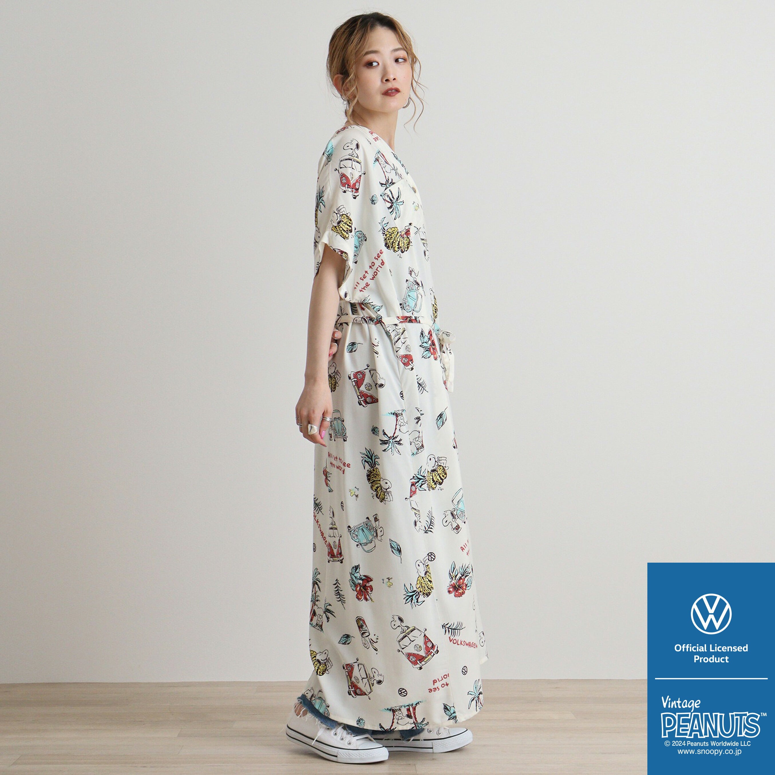 スヌーピー ピーナッツ コラボ フォルクス ワーゲン アロハ ワンピース 半袖 プリント SNOOPY PEANUTS svw2742-273
