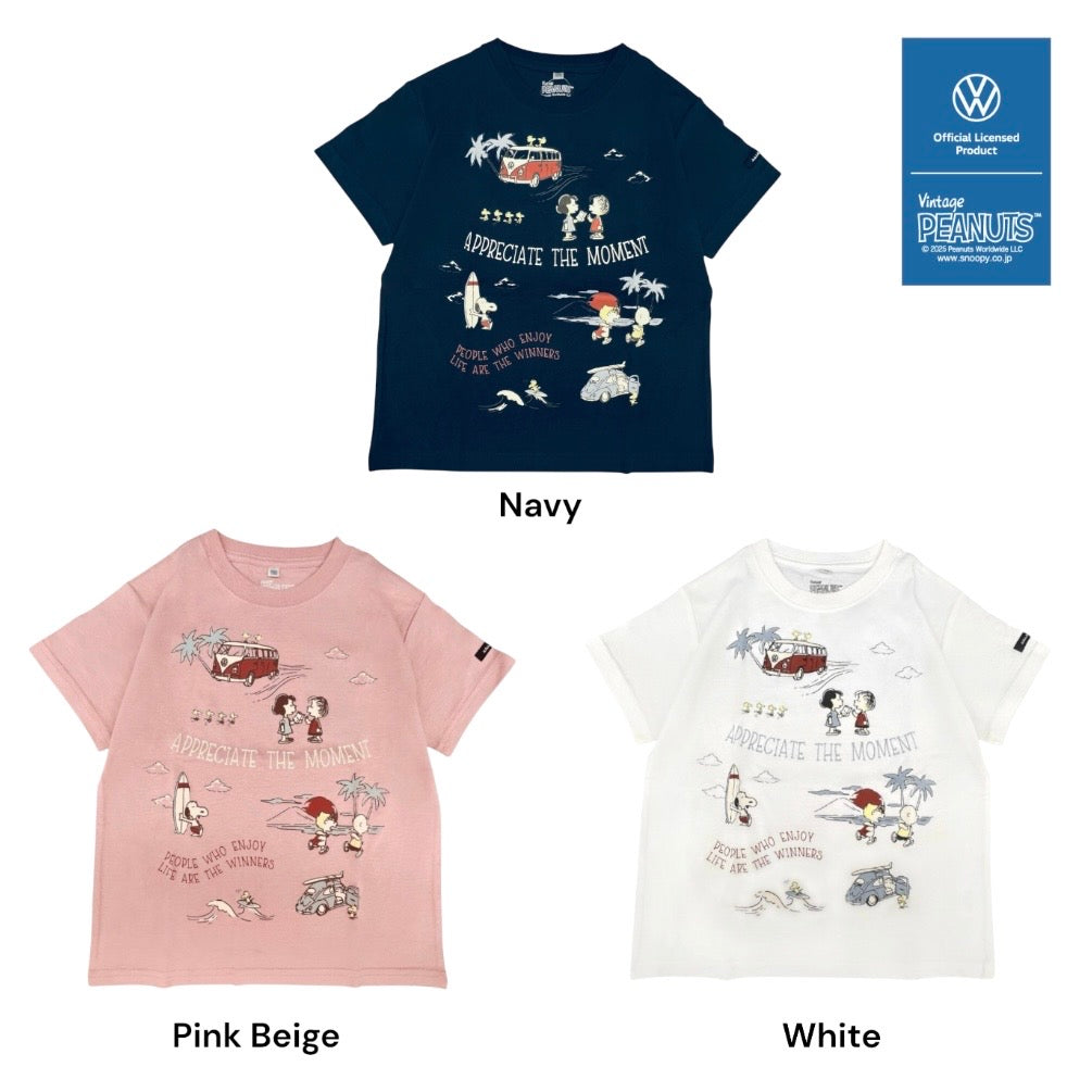 スヌーピー ピーナッツ フォルクス ワーゲン サーフ柄 ランダム プリント キッズ 天竺 半袖 Tシャツ SNOOPY PEANUTS VOLKSWAGEN svw6152-159