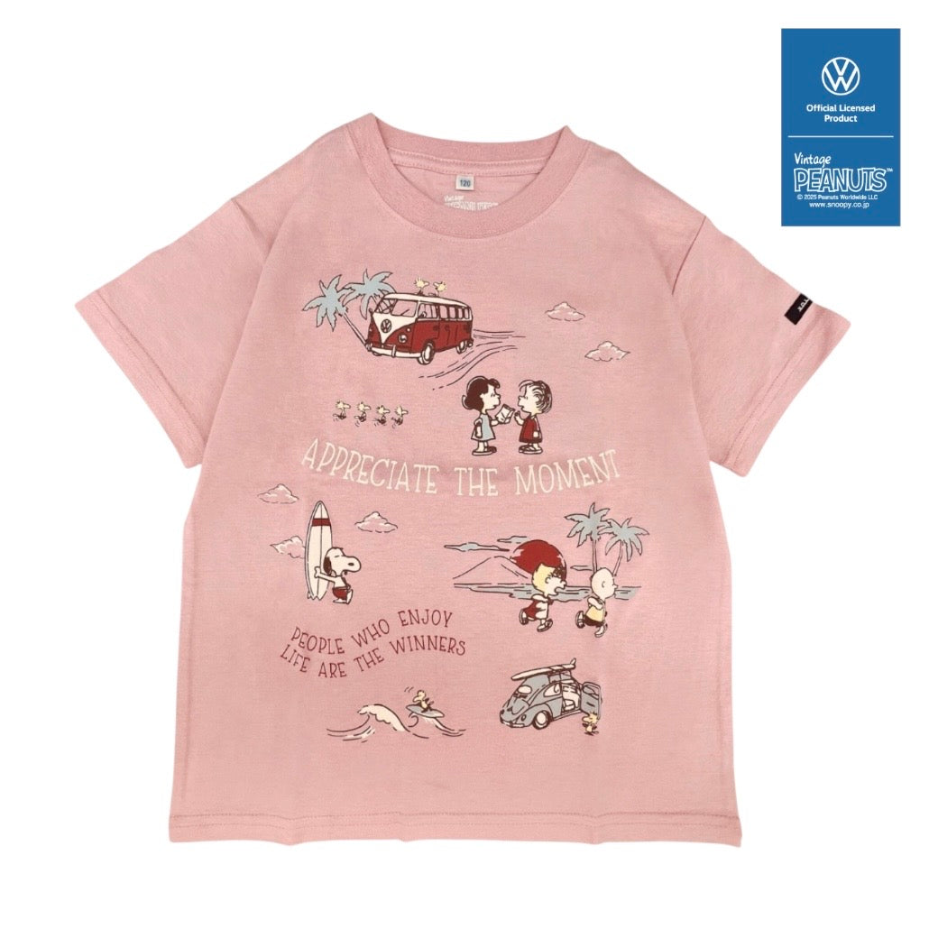 スヌーピー ピーナッツ フォルクス ワーゲン サーフ柄 ランダム プリント キッズ 天竺 半袖 Tシャツ SNOOPY PEANUTS VOLKSWAGEN svw6152-159