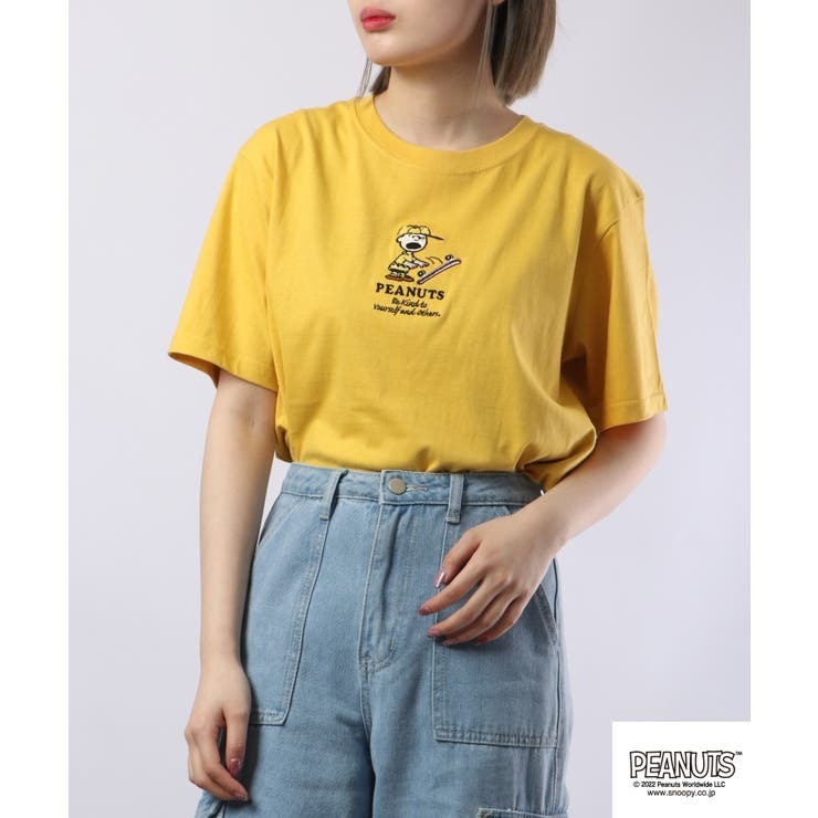 スヌーピー Tシャツ トップス 半袖 オラフ チャーリーブラウン 刺繍